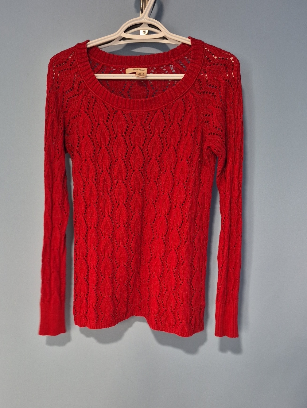 DKNY Red Openwork Scoop-Neck Sweater